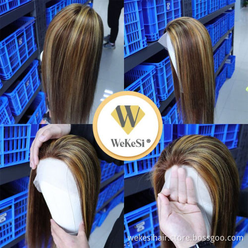 Customized Texture Long 40 Inches Honey Brown Highlight Color Cuticle Aligned Hair HD Lace Front Wigs